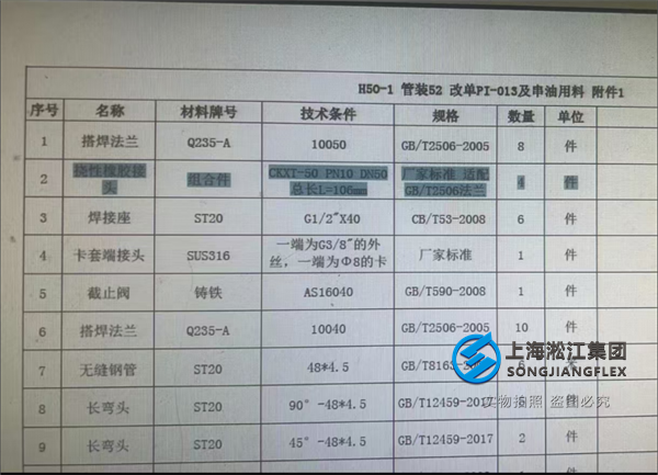 CKXT-50挠性橡胶接头，总长L=106mm，适配GB/T2506法兰